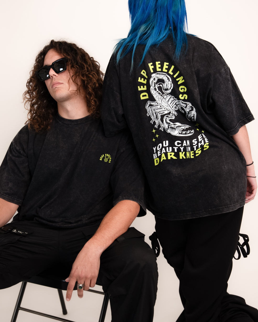 DEEP FEELINGS T-SHIRT // BLACK ACID WASH