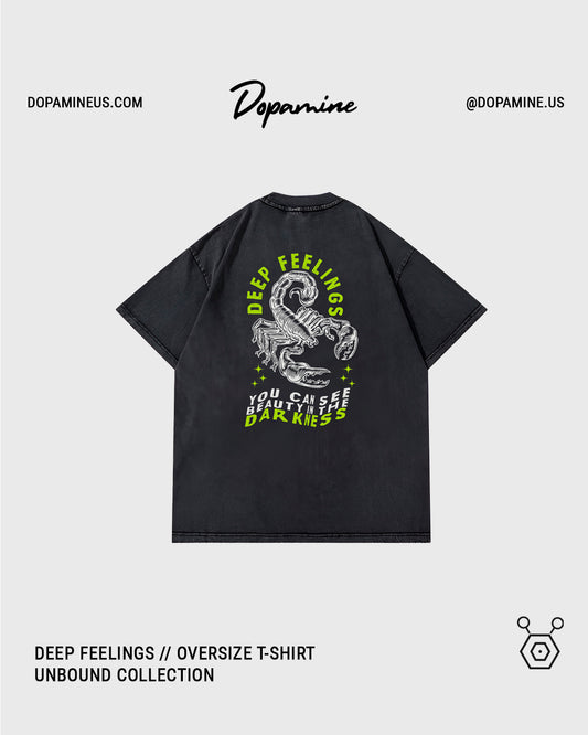 DEEP FEELINGS T-SHIRT // BLACK ACID WASH