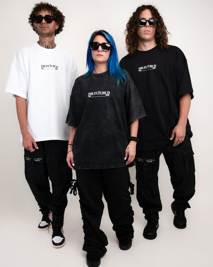 THE FUTURE IS NOW T-SHIRT // BLACK ACID WASH