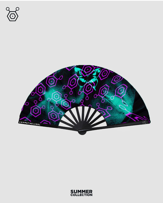 Dpmn Handfan Summer - Violet Molecule & Blue Butterfly